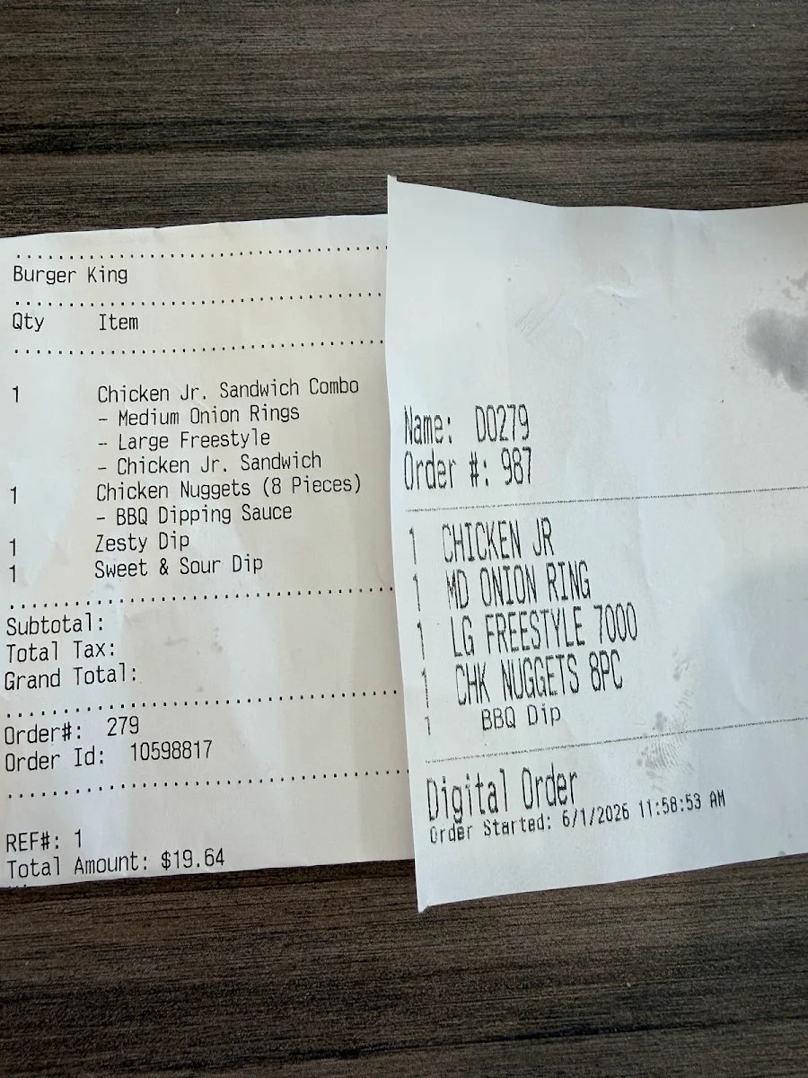 Menu, Burger King
