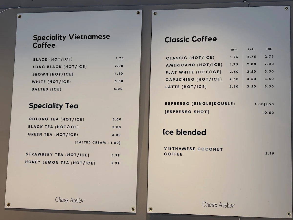Menu, Choux Atelier