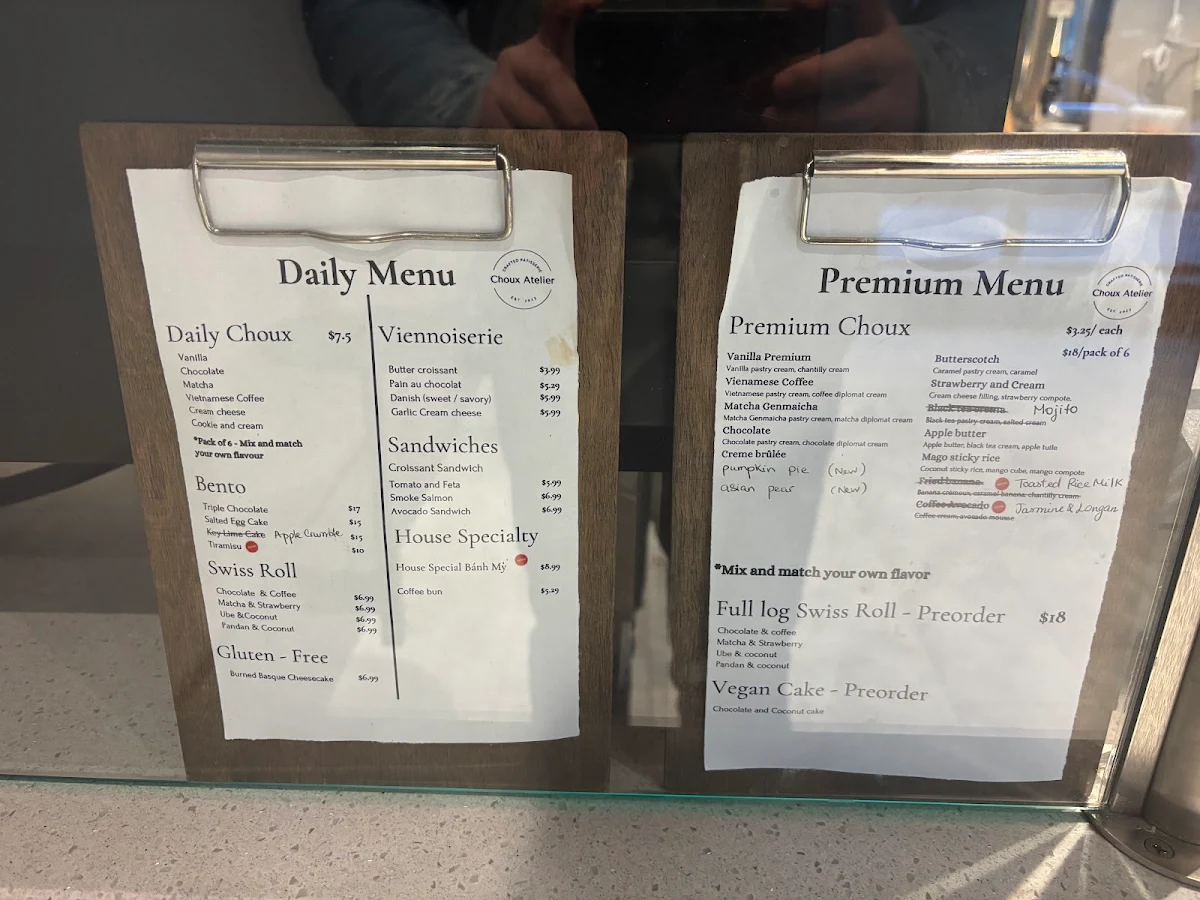 Menu, Choux Atelier