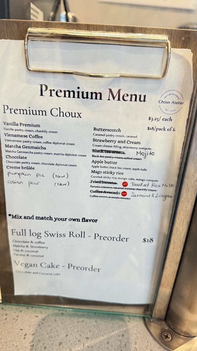 Menu, Choux Atelier