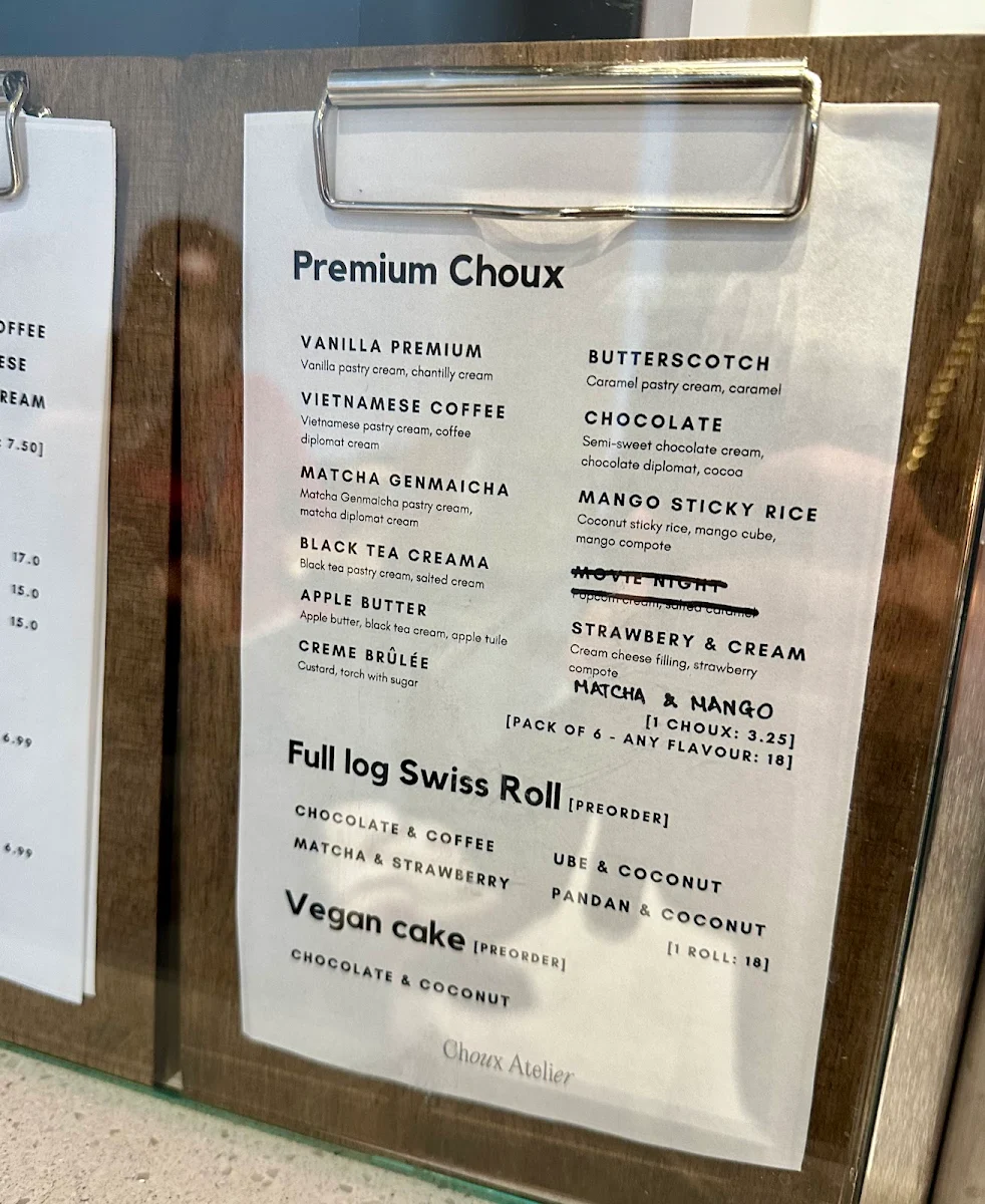 Menu, Choux Atelier
