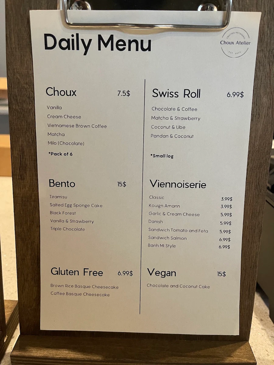 Menu, Choux Atelier