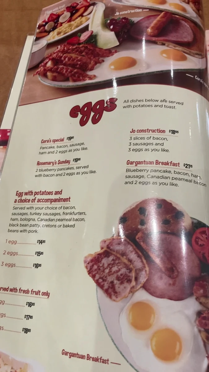Menu, Cora Breakfast and Lunch Kensington