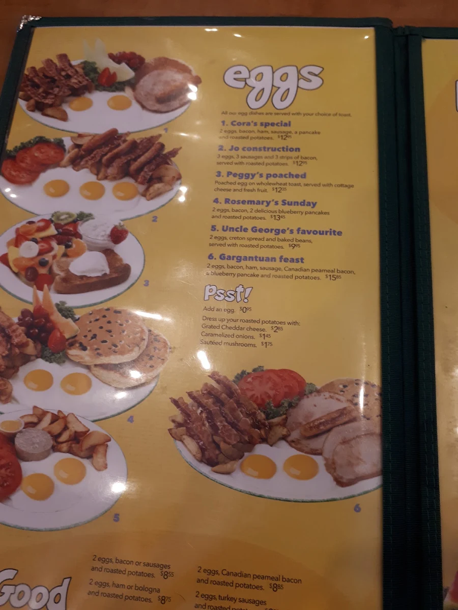 Menu, Cora Breakfast and Lunch Kensington