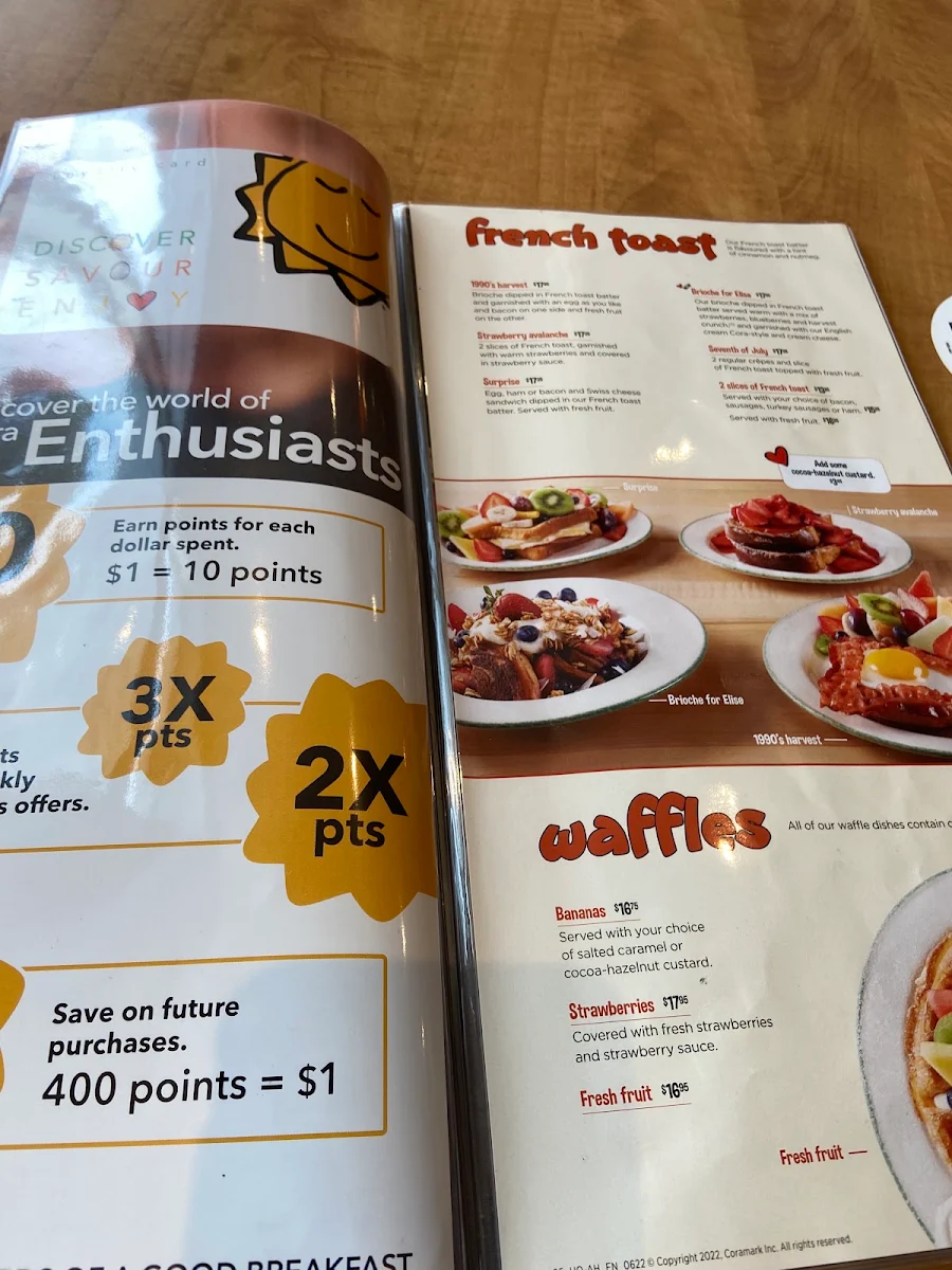 Menu, Cora Breakfast and Lunch Kensington