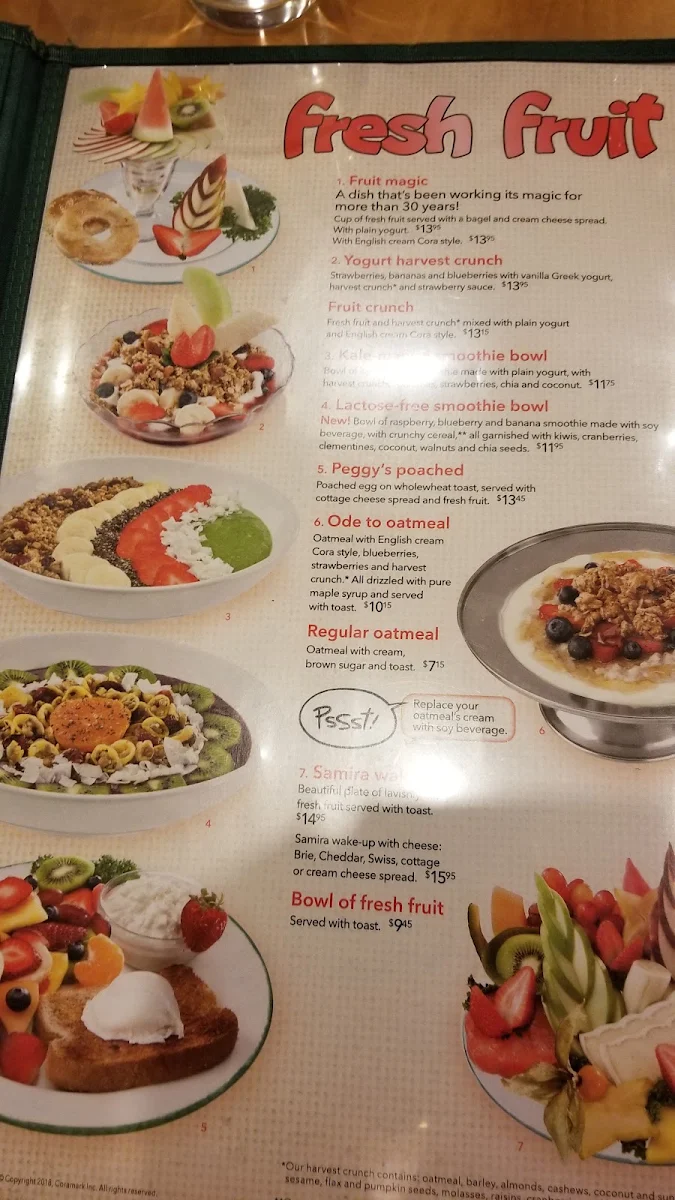 Menu, Cora Breakfast and Lunch Kensington