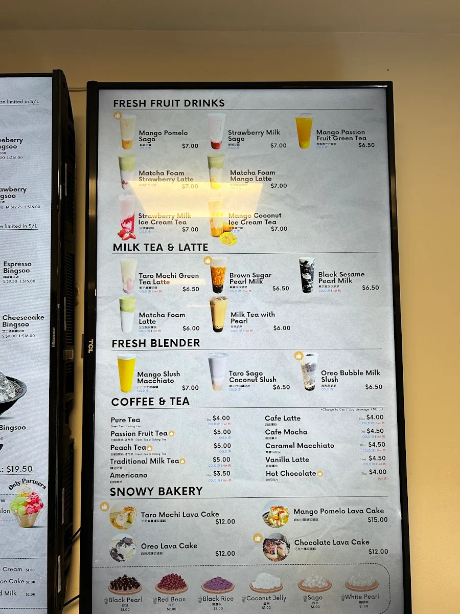 Menu, Snowy Village Café