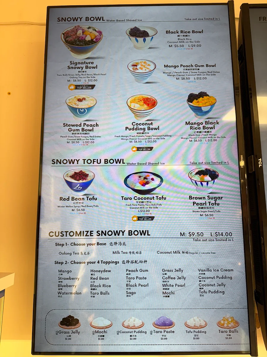 Menu, Snowy Village Café