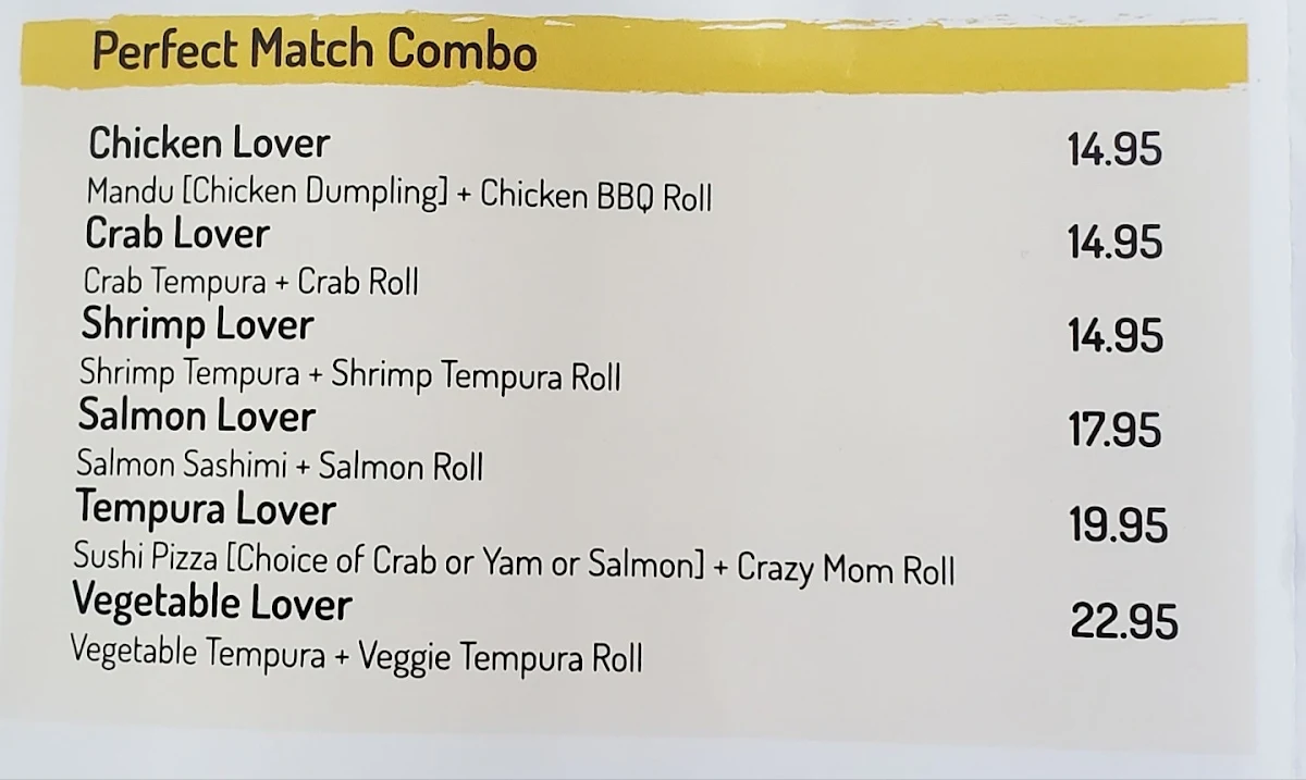 Menu, Mansu BBQ, Sushi & Ramen, Moncton