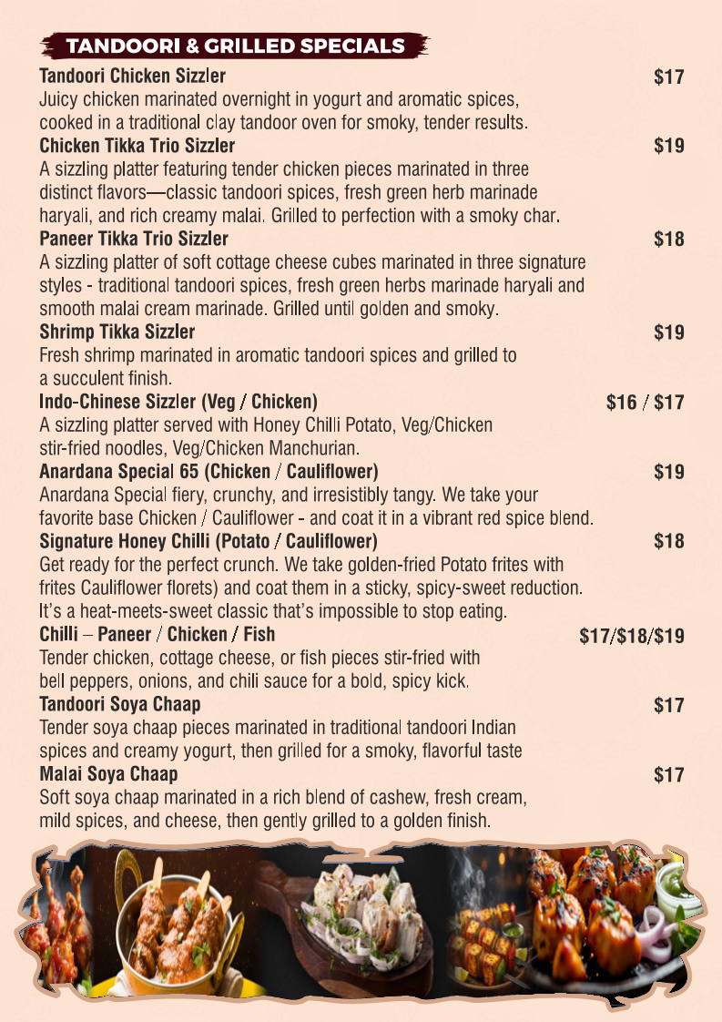 Menu, Anardana Indian Restaurant & Bar