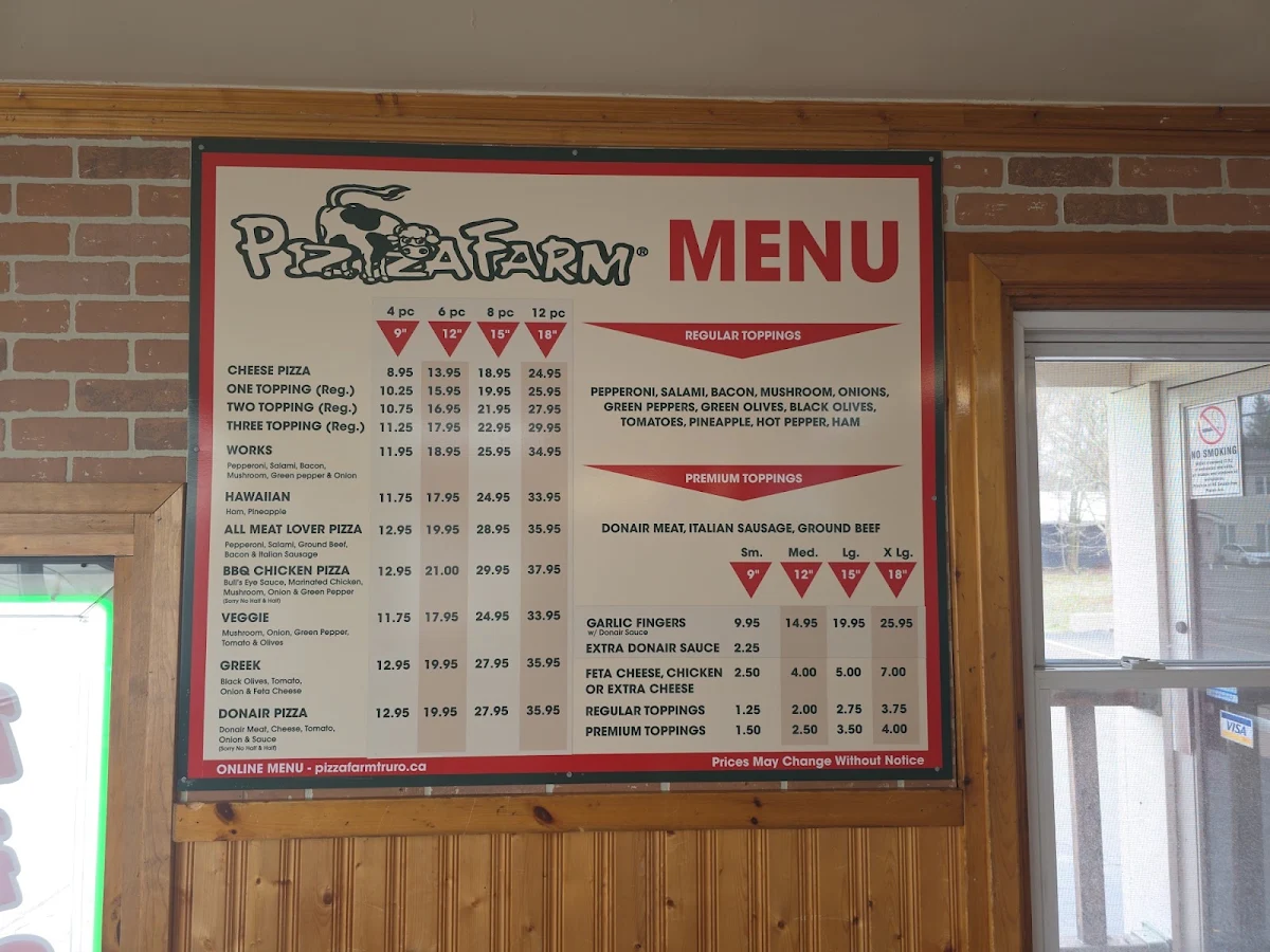 Menu, Pizza Farm
