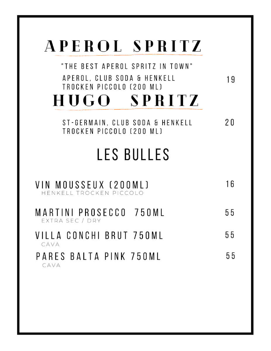 Menu, Canal Lounge
