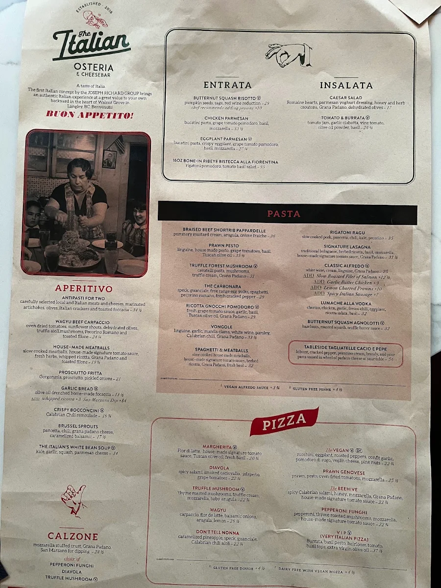 Menu, The Italian Osteria & Cheesebar