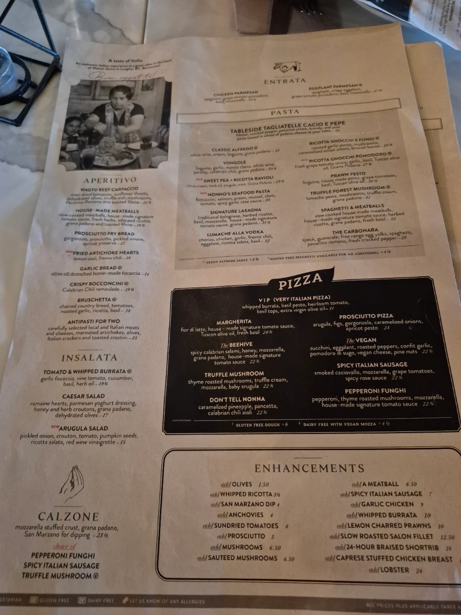 Menu, The Italian Osteria & Cheesebar