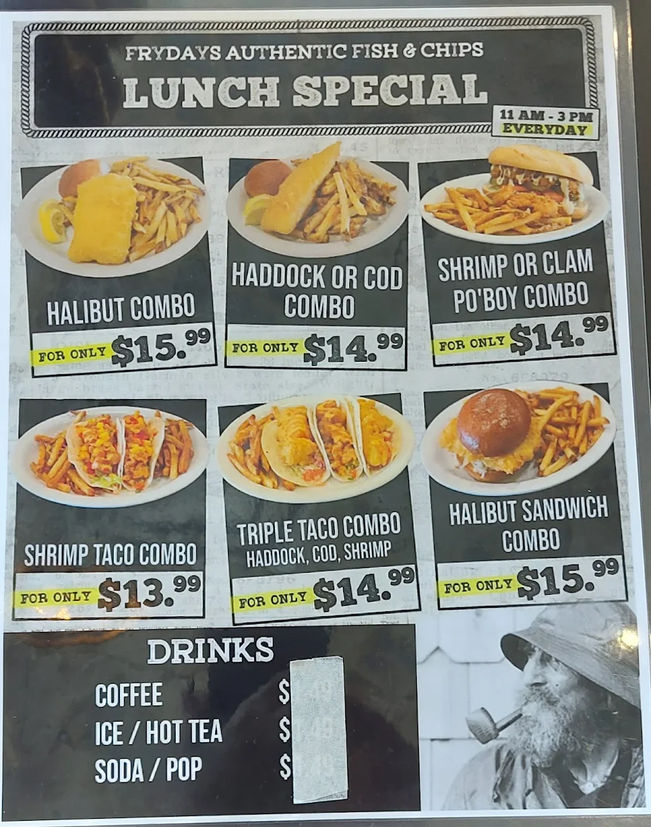 Menu, Frydays Authentic Fish & Chips