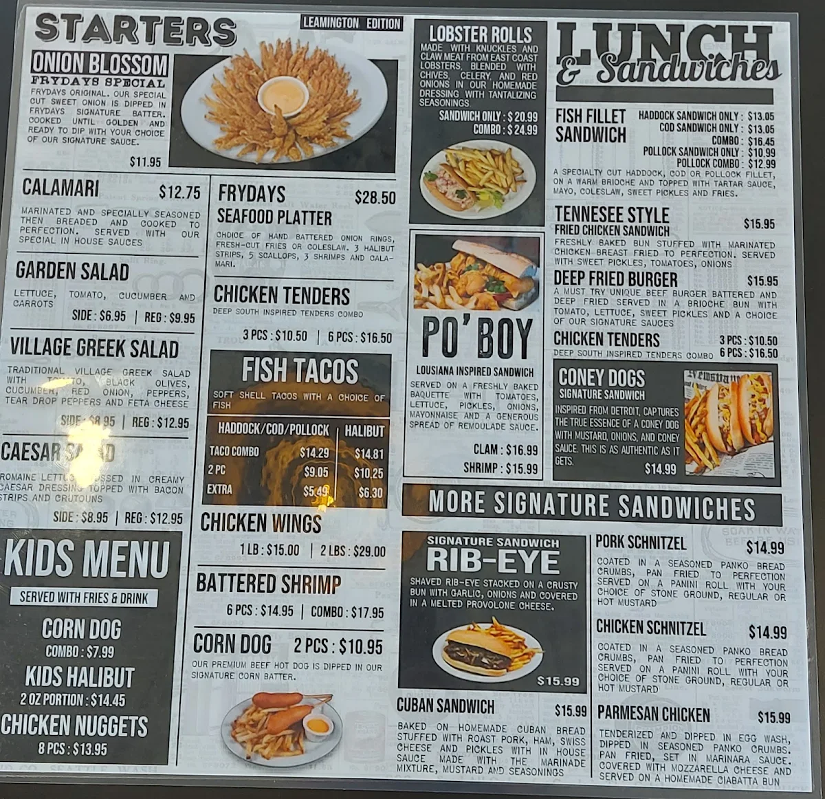Menu, Frydays Authentic Fish & Chips