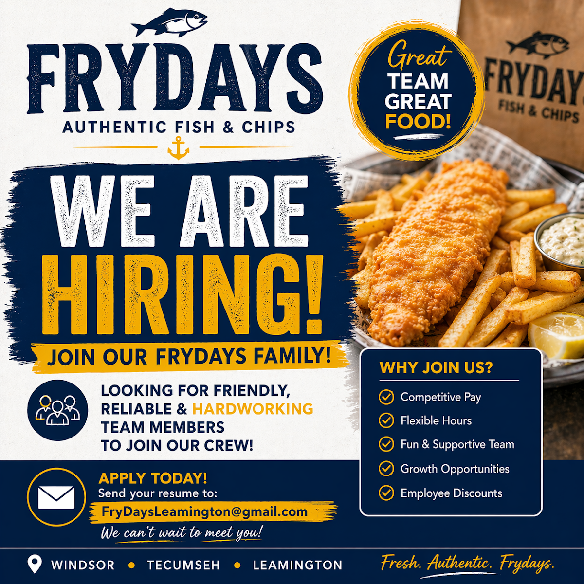 Menu, Frydays Authentic Fish & Chips