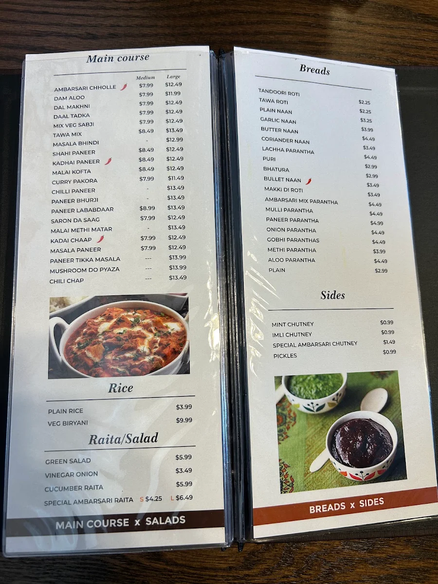 Menu, Ambarsari Kulcha Blvd