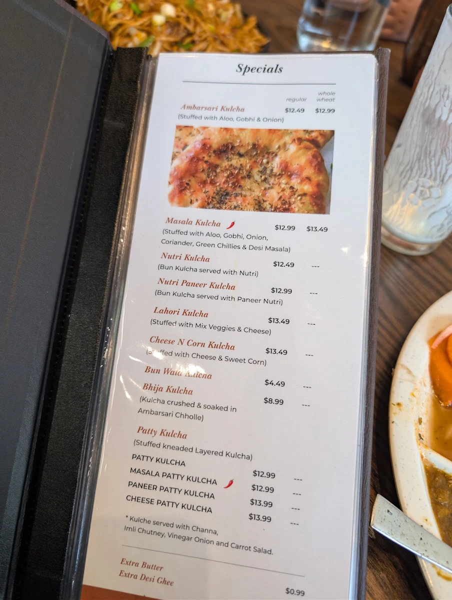 Menu, Ambarsari Kulcha Blvd