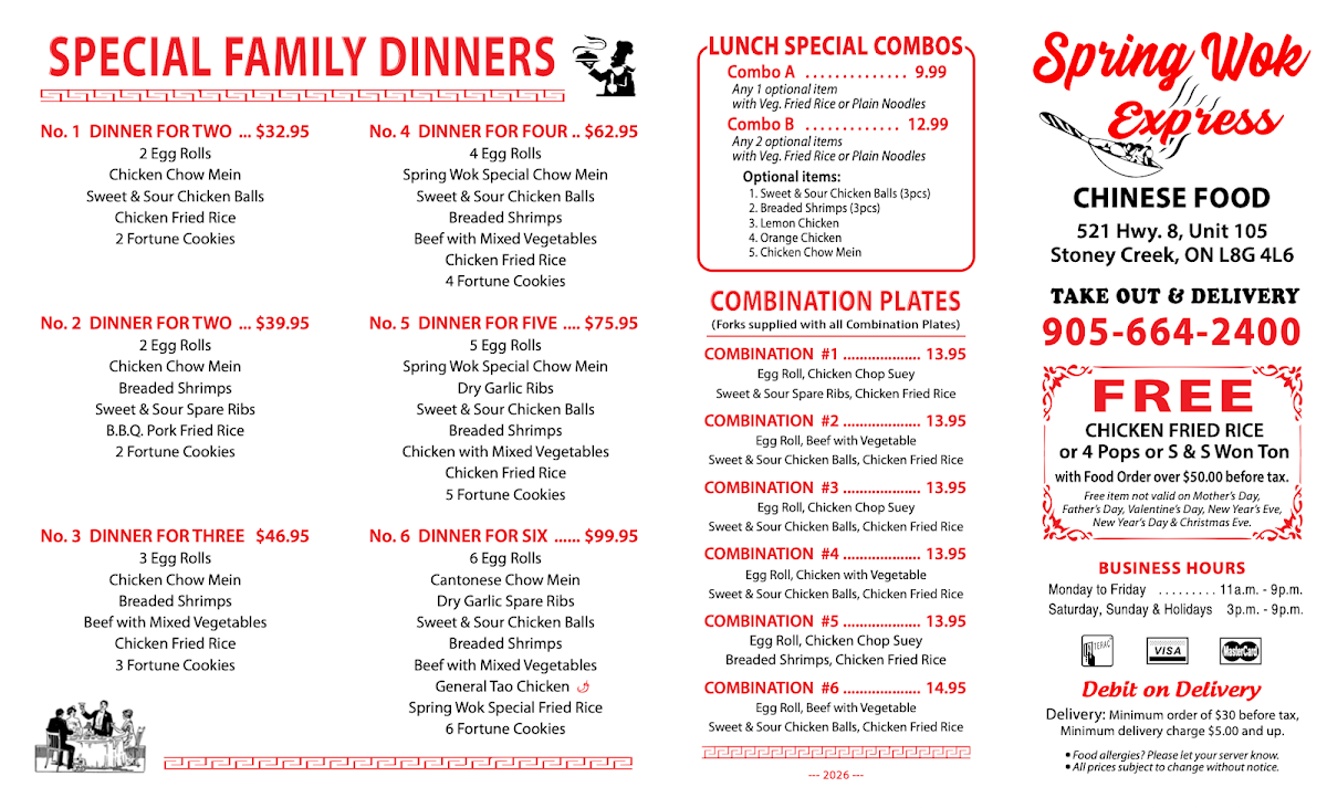 Menu, Spring Wok Express