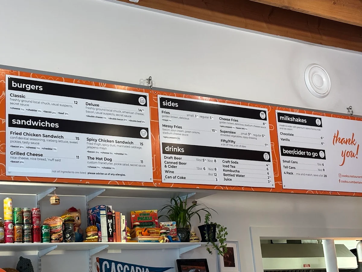 Menu, COOKS Restaurant
