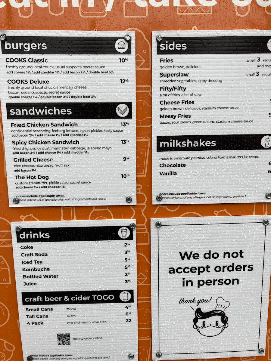 Menu, COOKS Restaurant