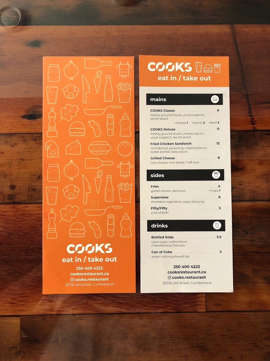 Menu, COOKS Restaurant