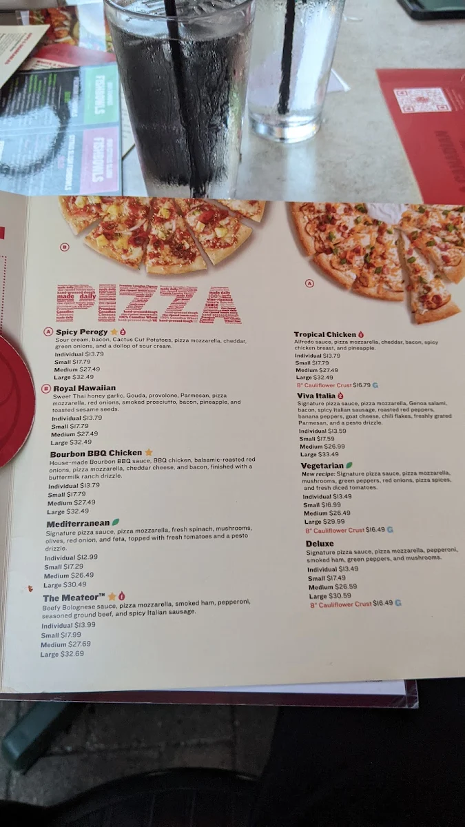 Menu, Boston Pizza