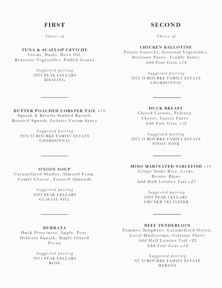 Menu, Row 188 @ O'Rourke Family Estate