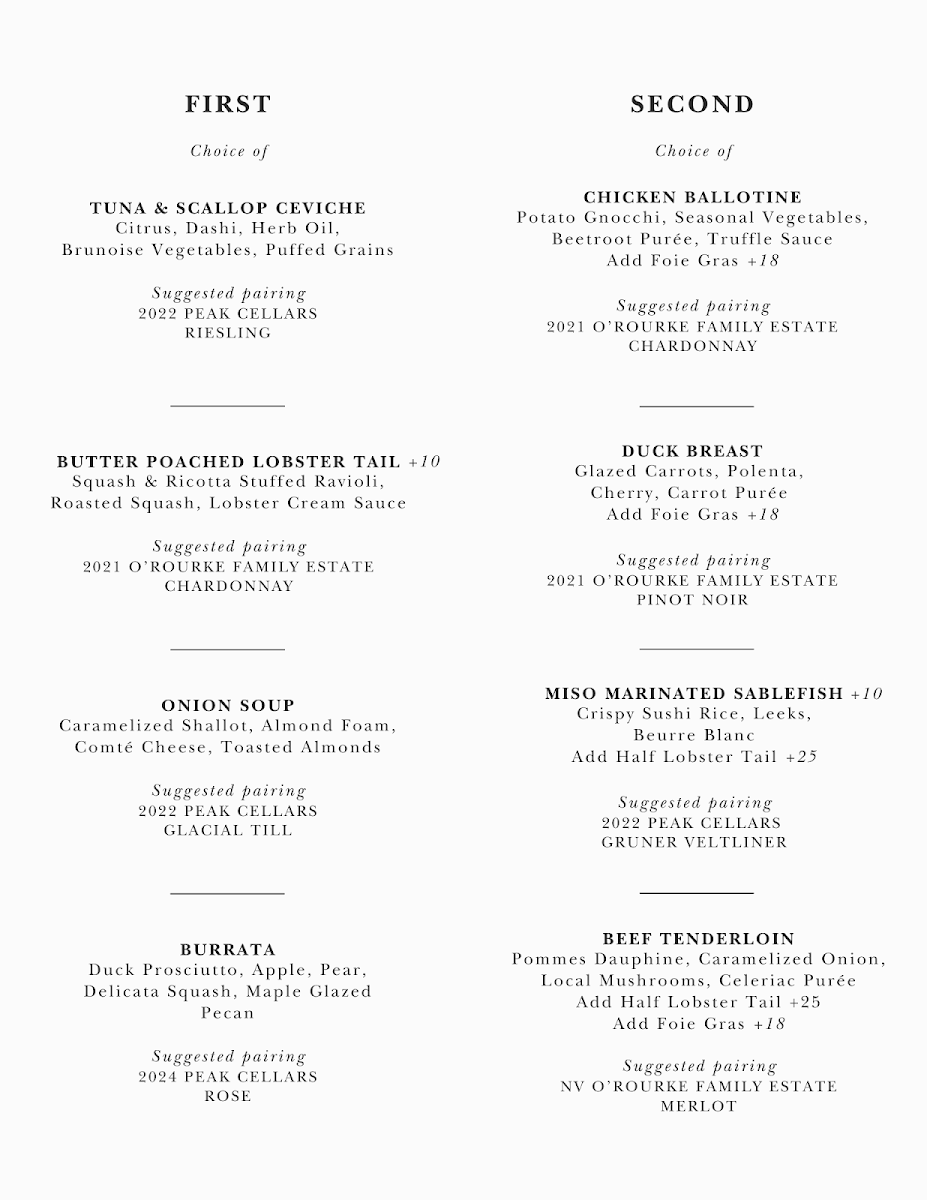 Menu, Row 188 @ O'Rourke Family Estate