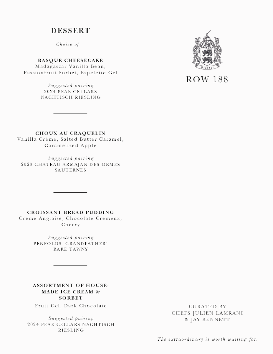 Menu, Row 188 @ O'Rourke Family Estate