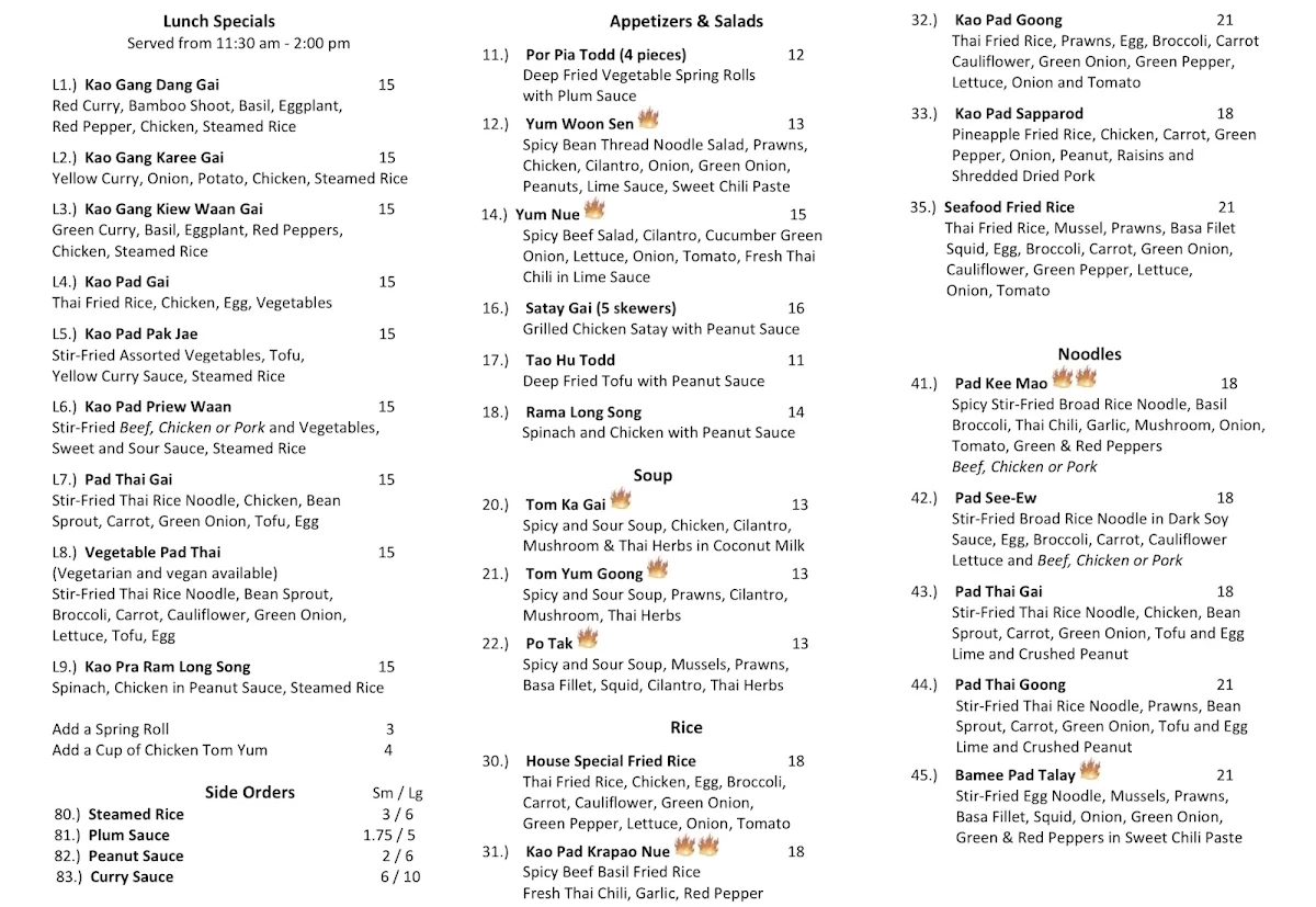 Menu, Little Thai Place