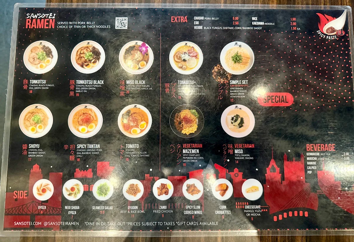 Menu, Sansotei Ramen Sainte-Catherine