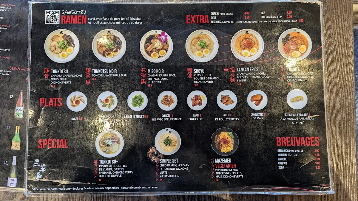 Menu, Sansotei Ramen Sainte-Catherine
