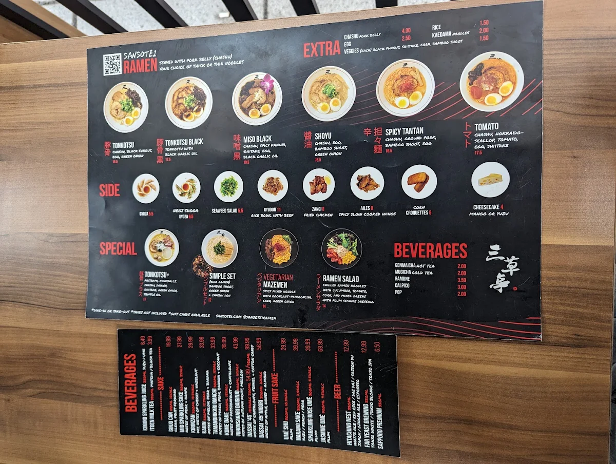 Menu, Sansotei Ramen Sainte-Catherine
