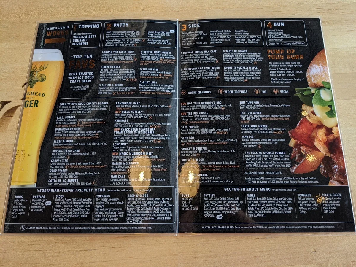 Menu, The WORKS Craft Burgers & Beer