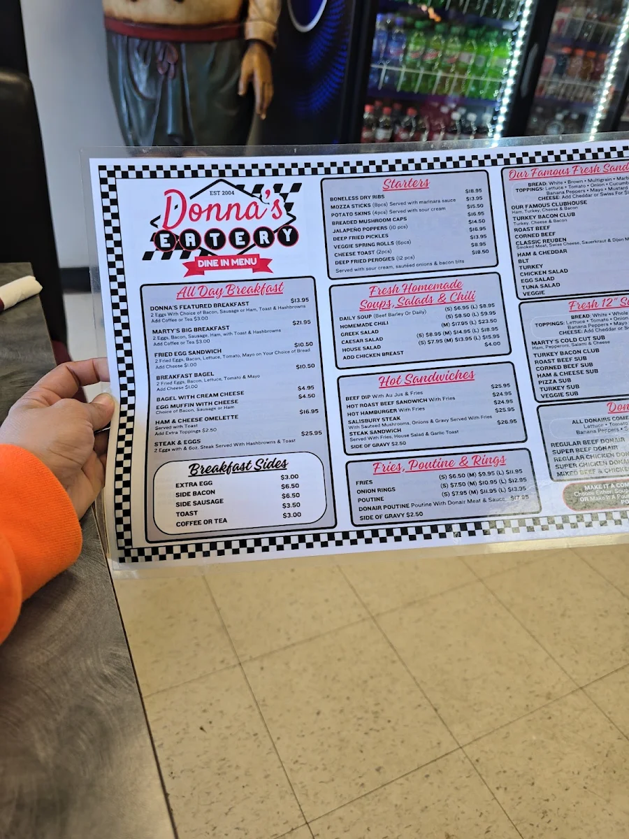 Menu, Donna's Eatery