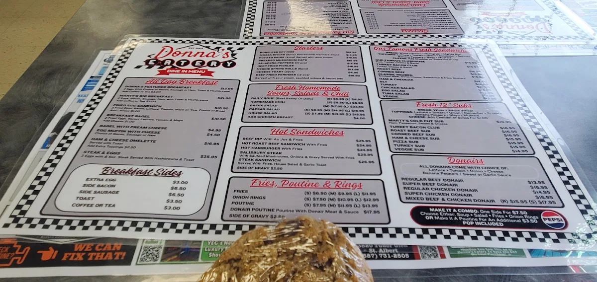 Menu, Donna's Eatery
