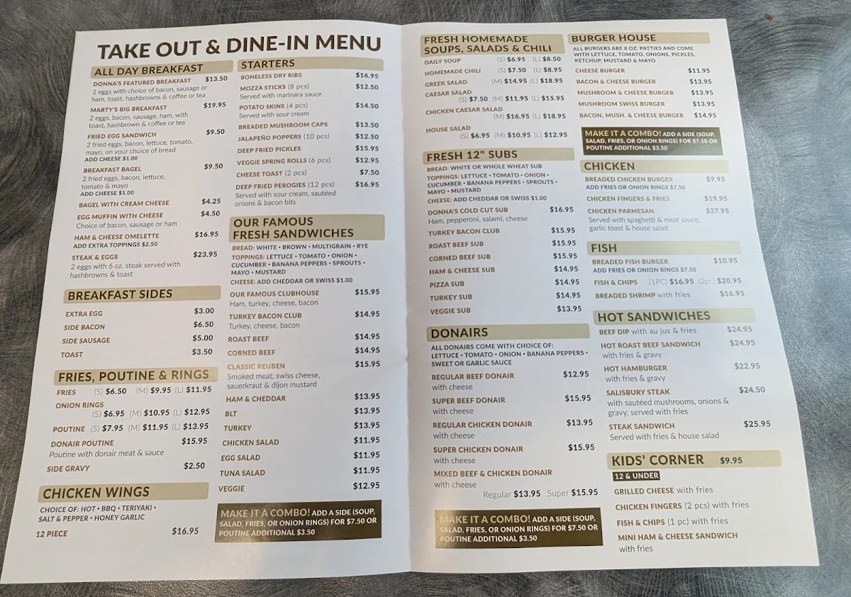 Menu, Donna's Eatery