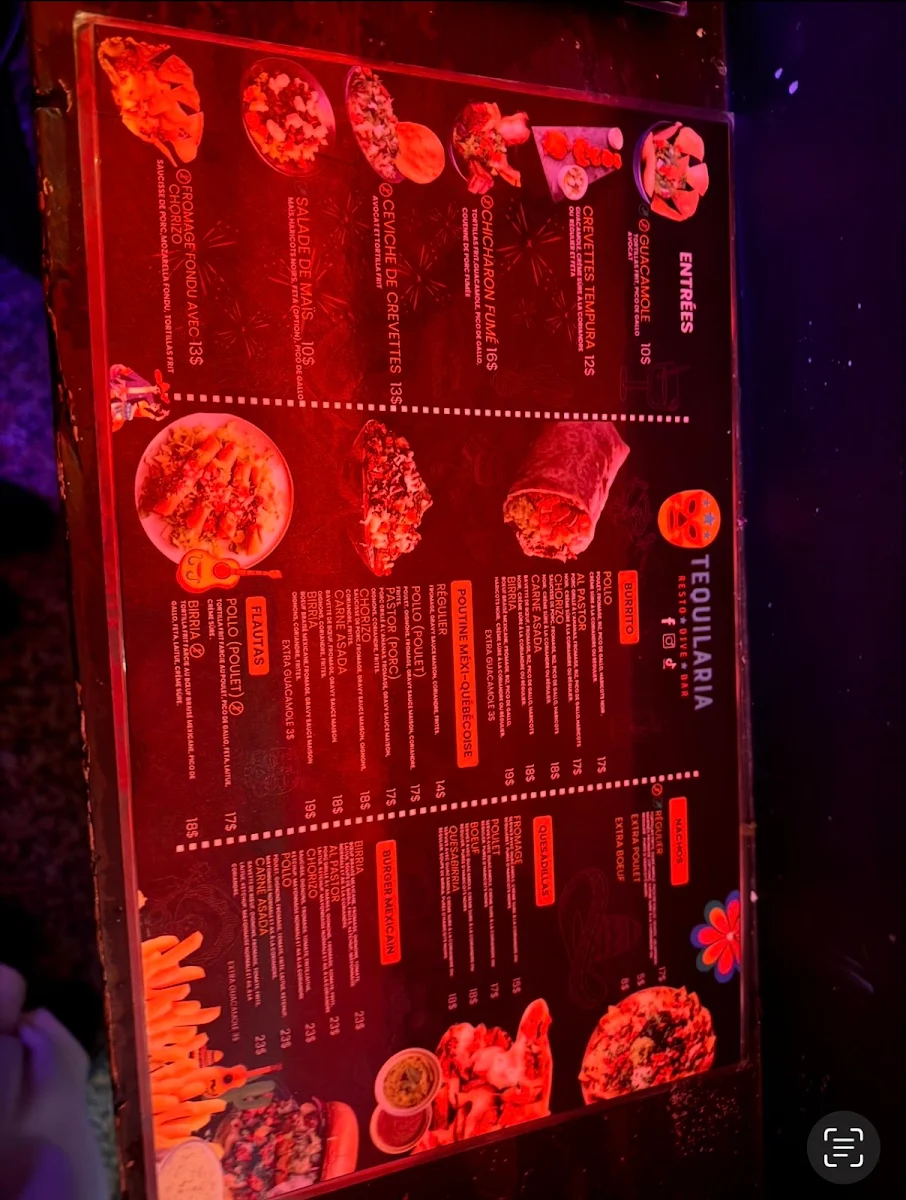 Menu, La Tequilaria