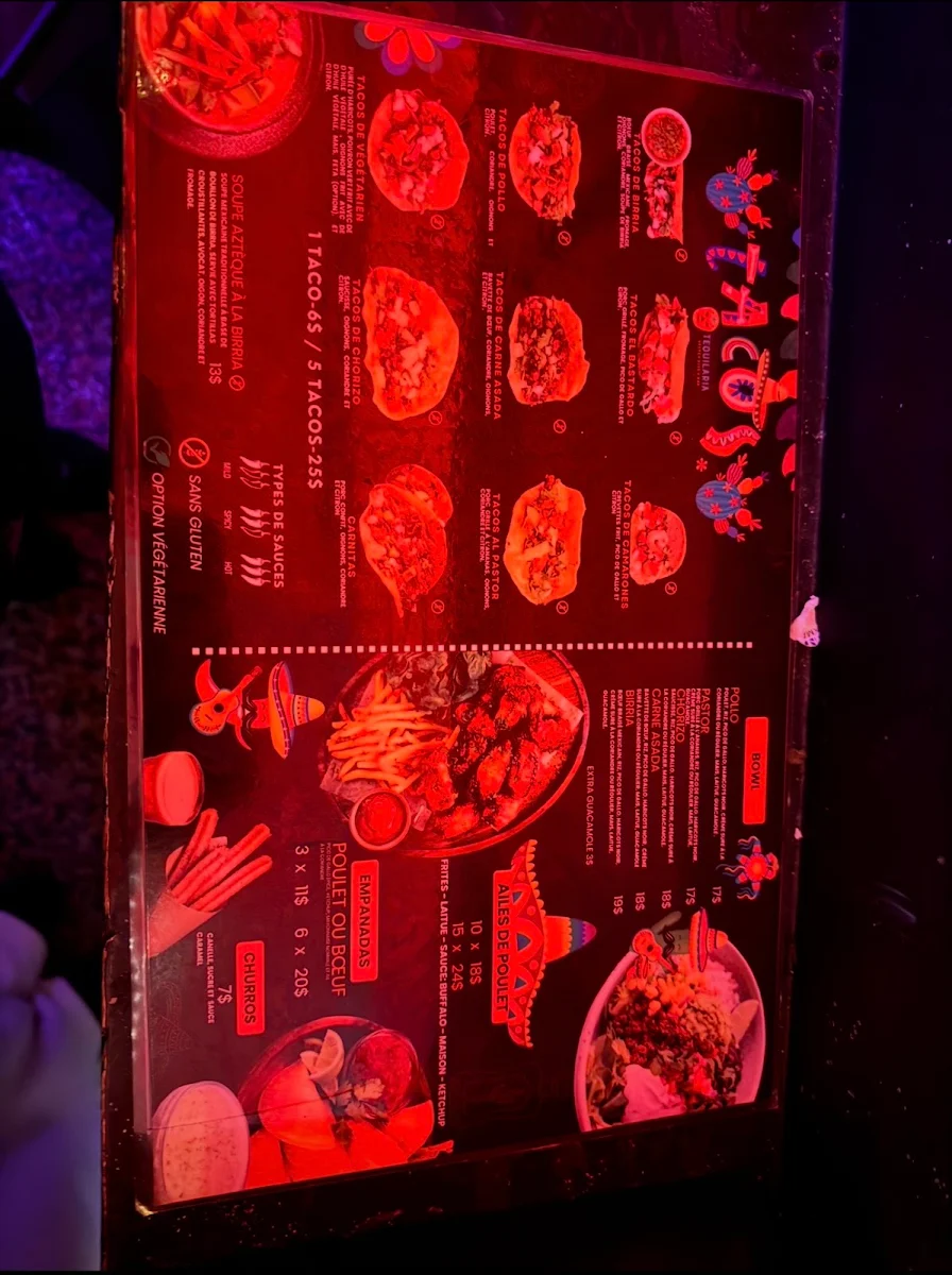 Menu, La Tequilaria