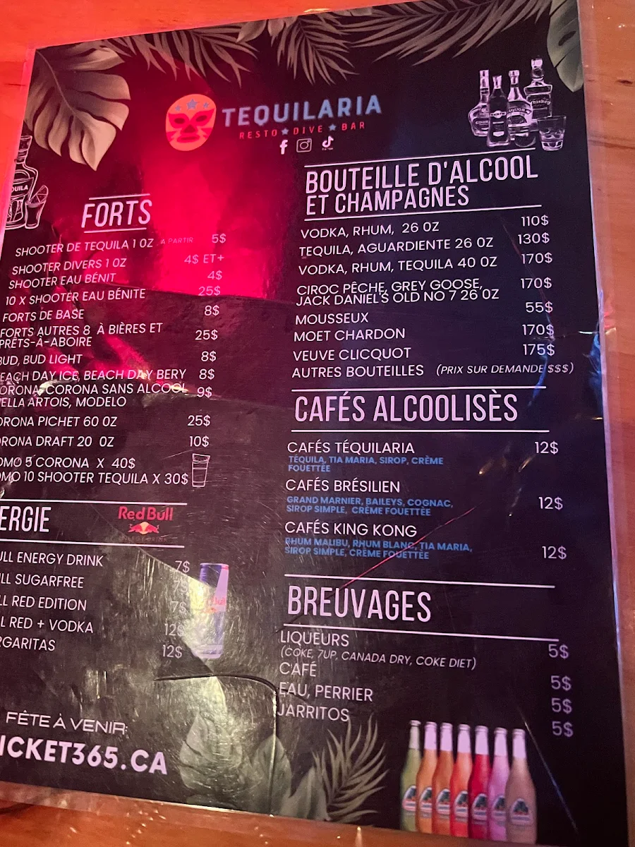 Menu, La Tequilaria