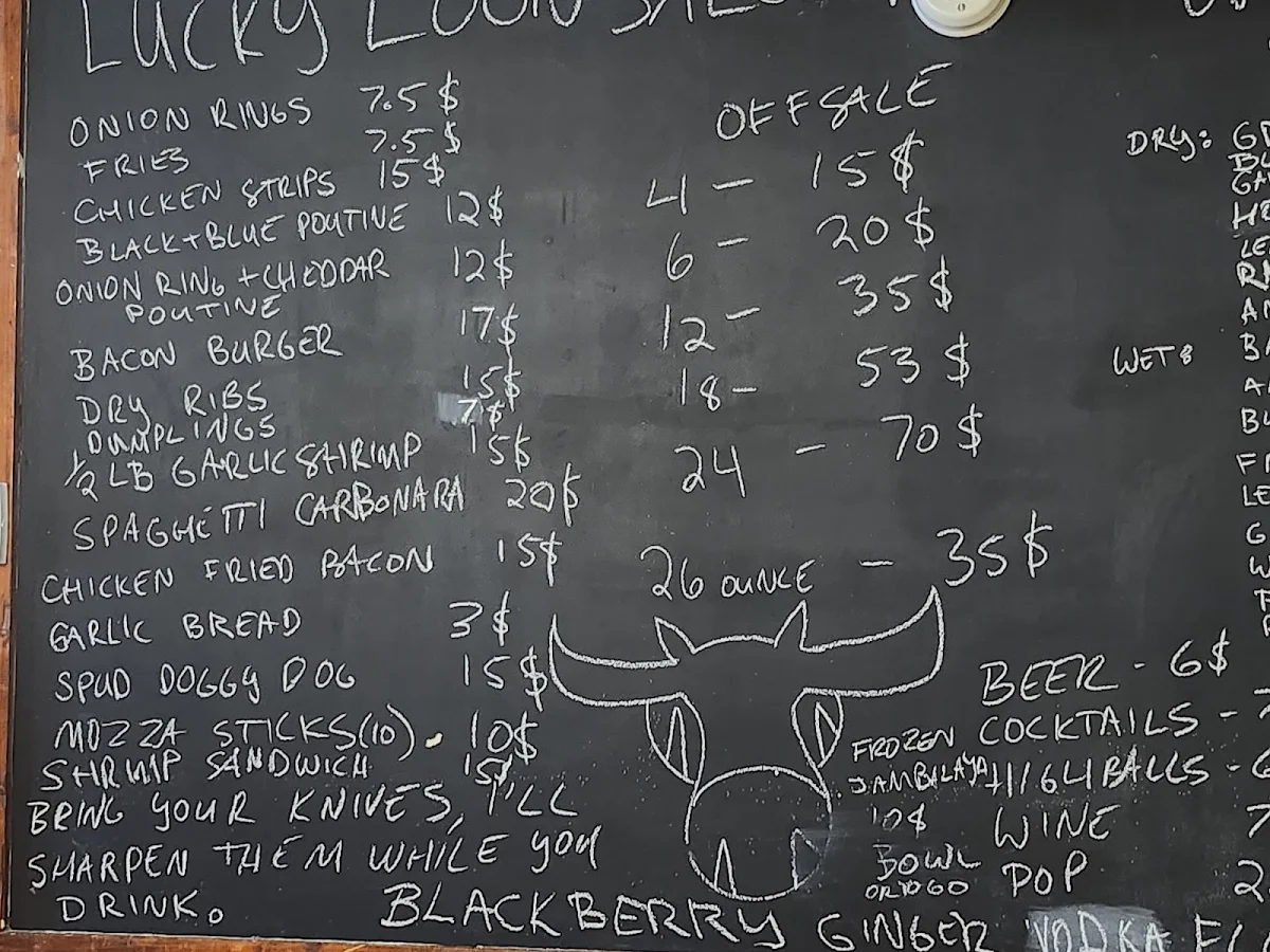 Menu, Lucky Loon Saloon