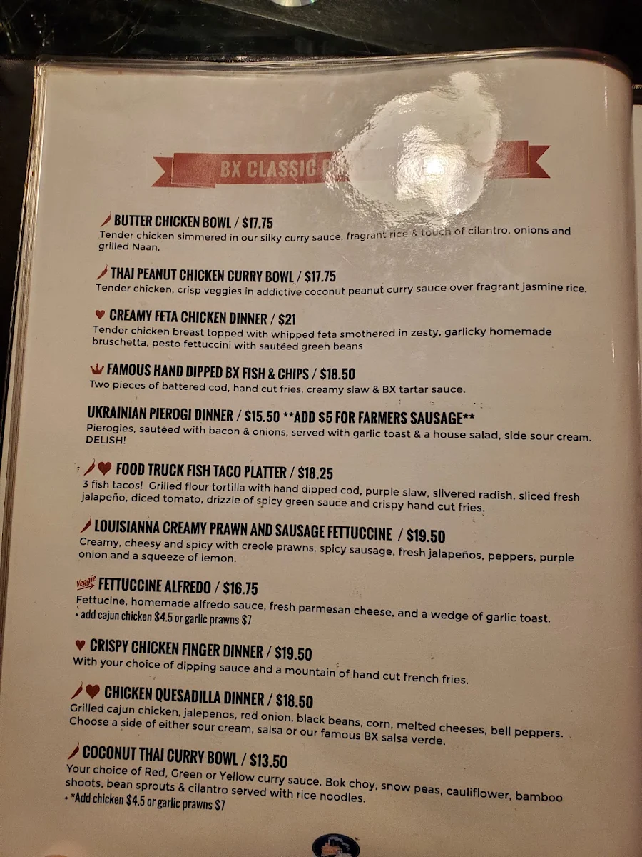Menu, B X Neighbourhood Pub