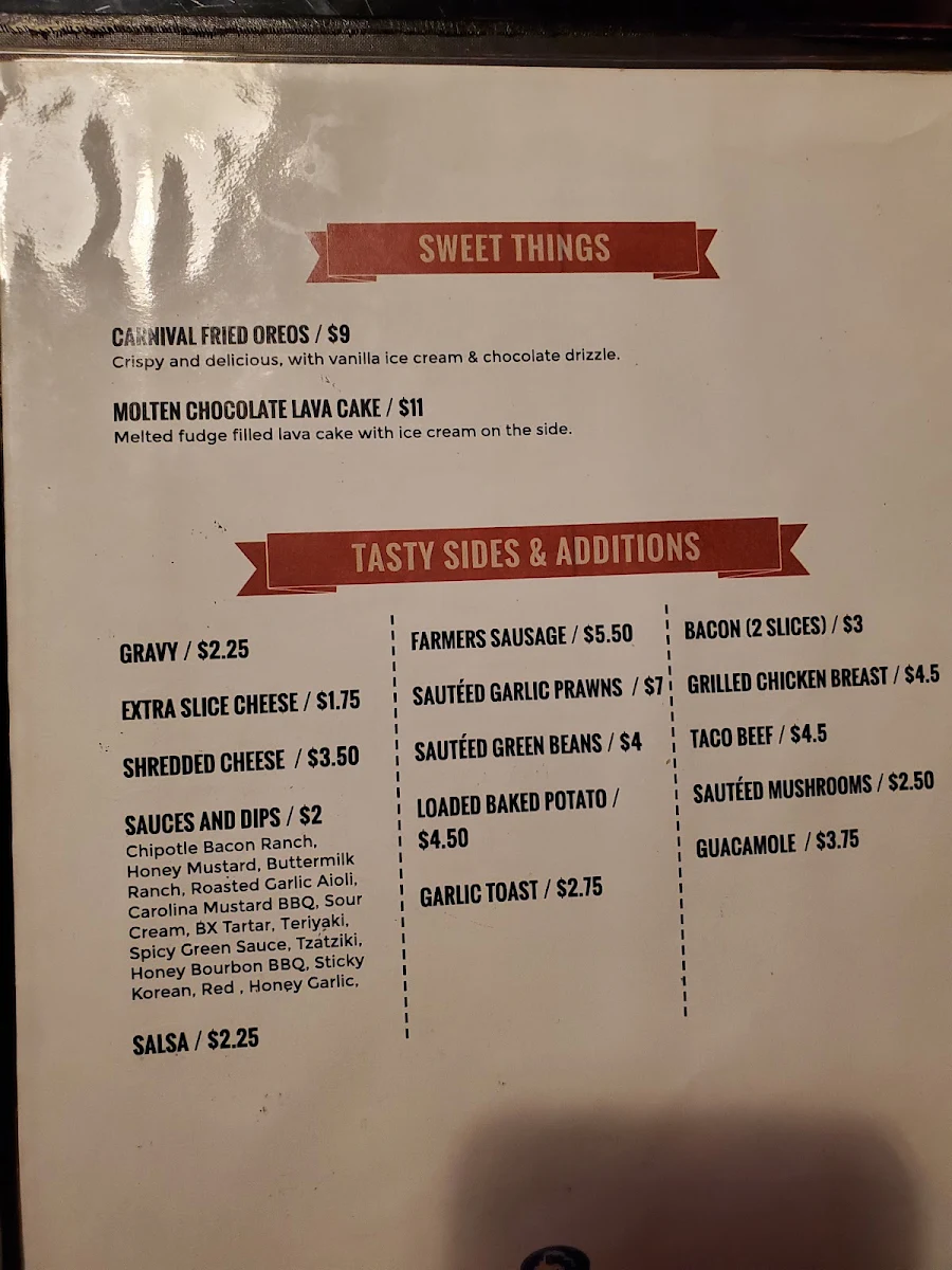 Menu, B X Neighbourhood Pub