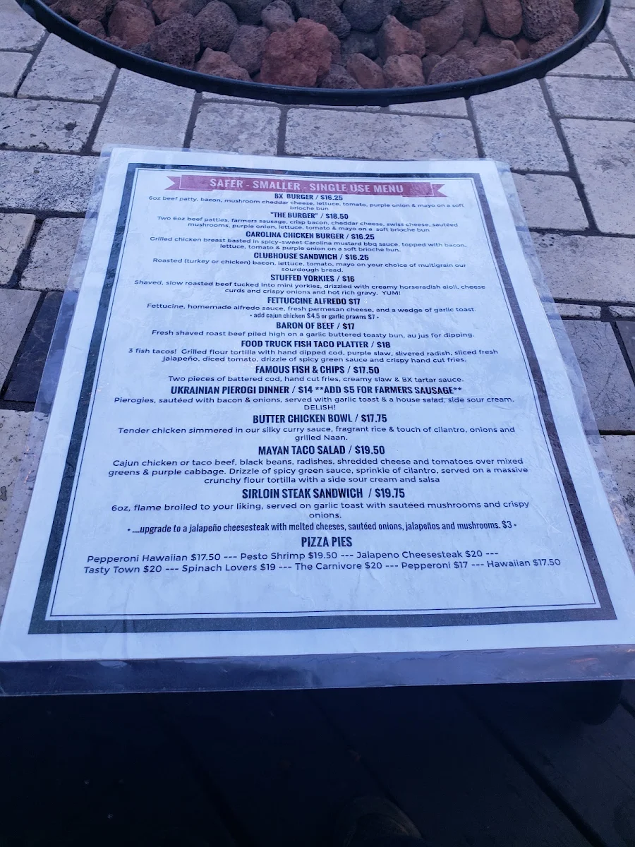 Menu, B X Neighbourhood Pub