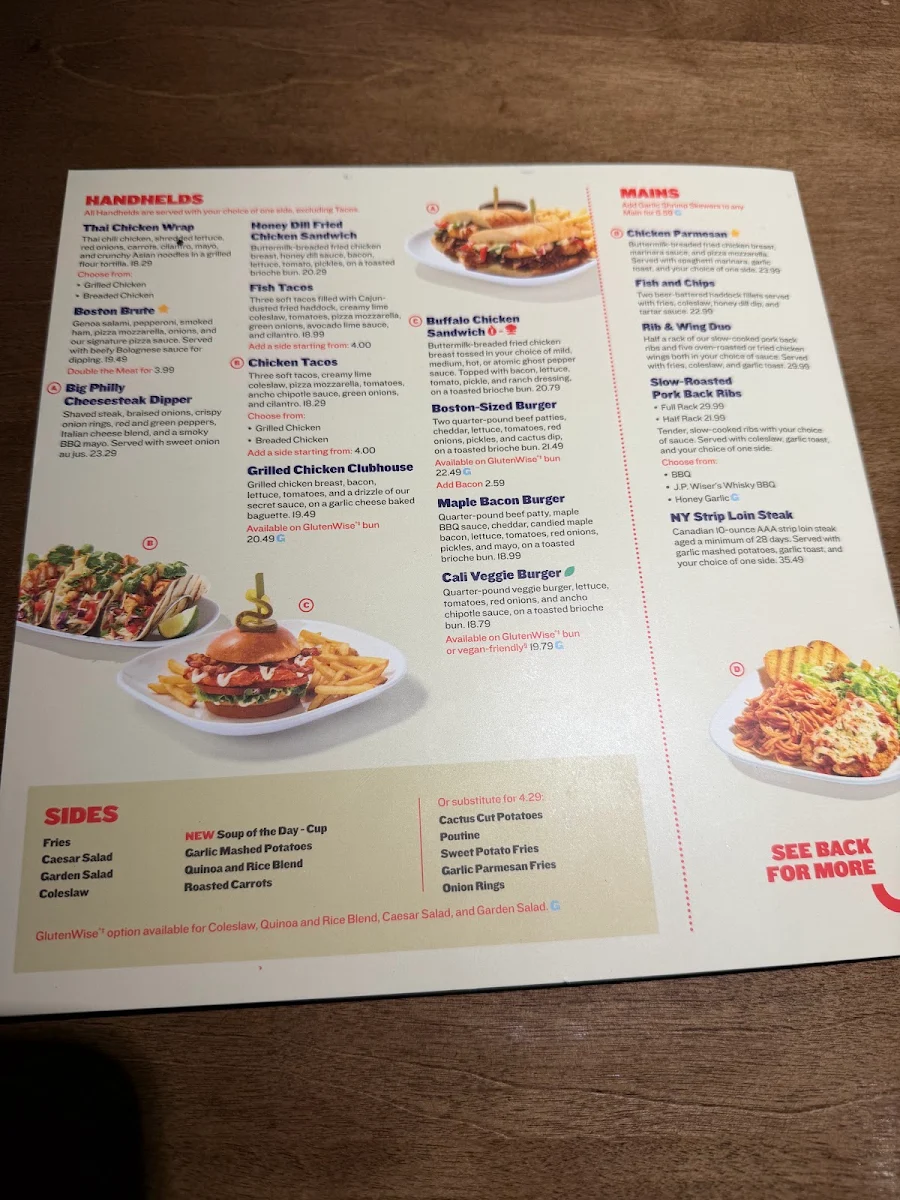 Menu, Boston Pizza