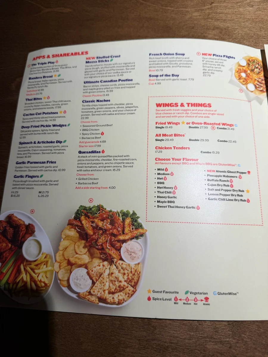 Menu, Boston Pizza