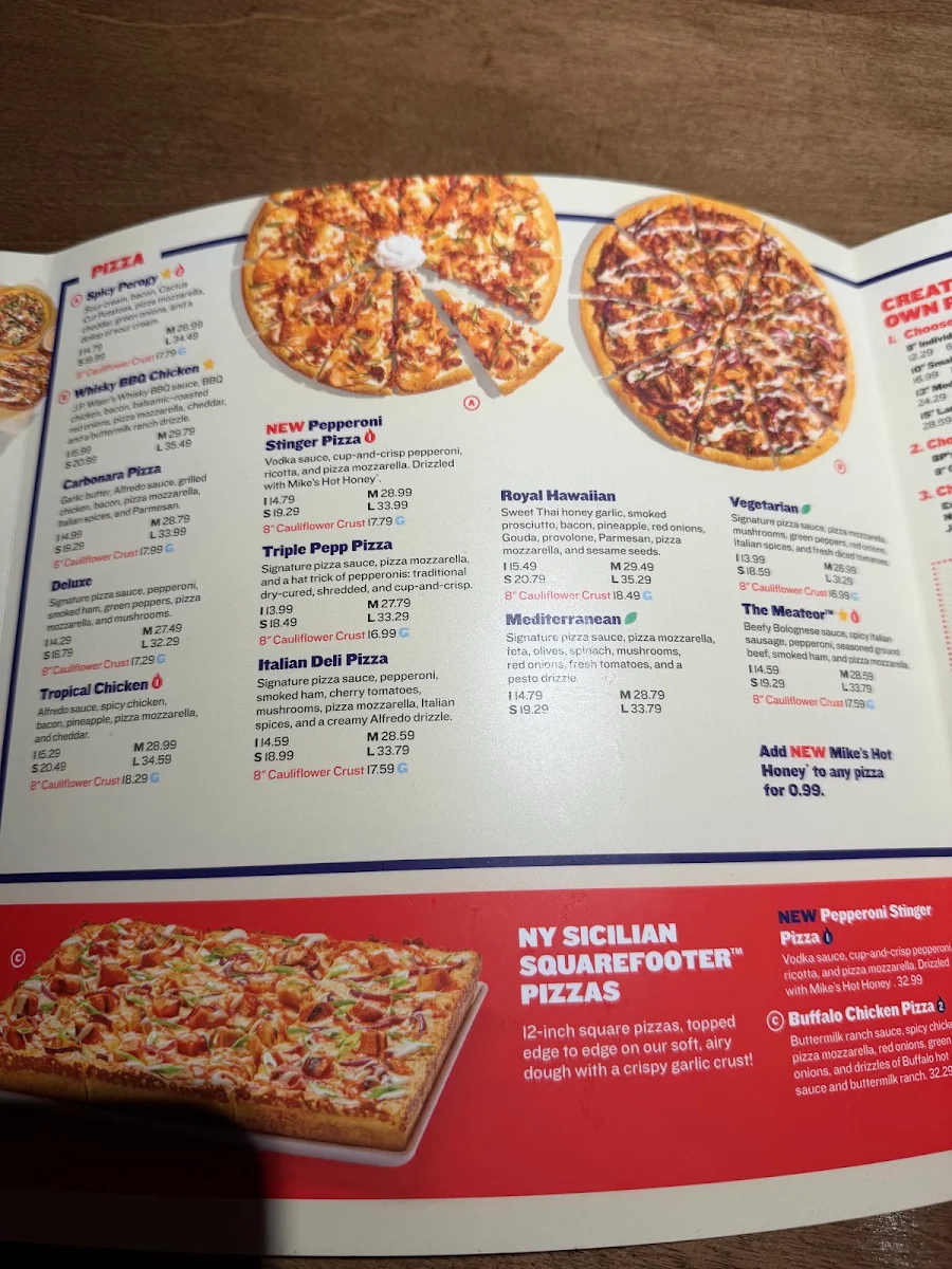Menu, Boston Pizza
