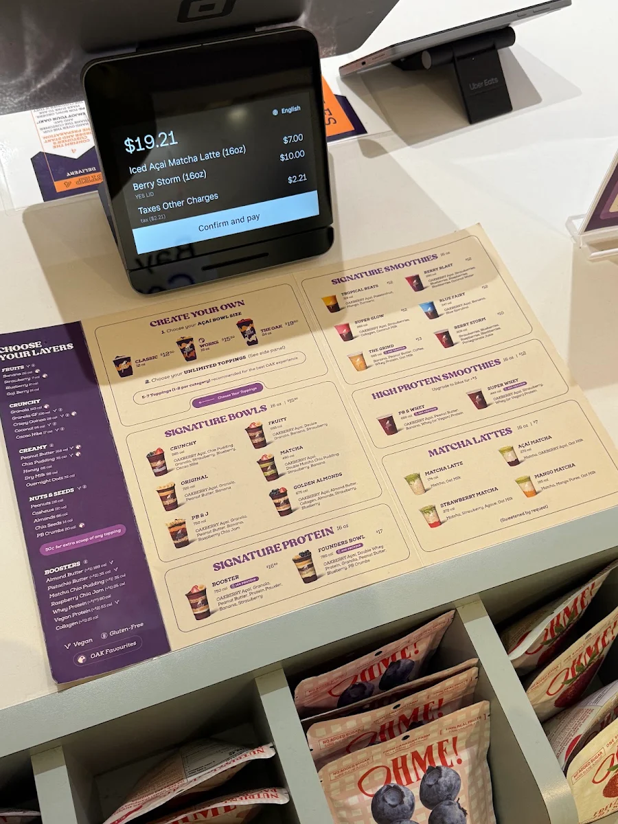 Menu, OAKBERRY Açaí Bowls & Smoothies